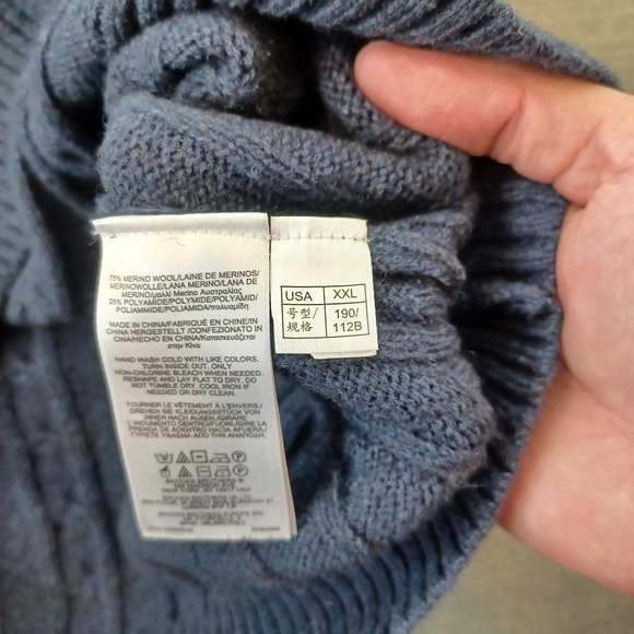 Brooks Brothers Wool Cable Knit Sweater Mens 2XL Blue 1/4 Zip Mock Neck Stretch - Picture 7 of 9